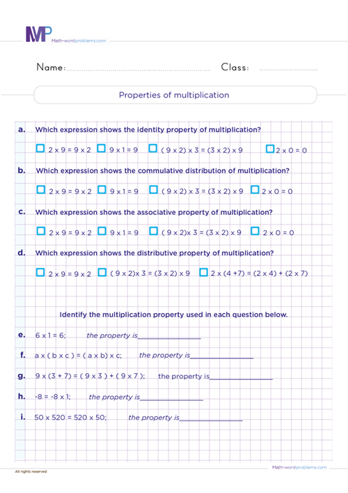 properties-of-multiplication worksheet