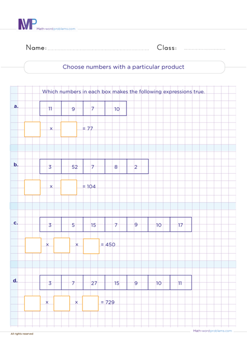 choose-numbers-with-a-particular-product worksheet