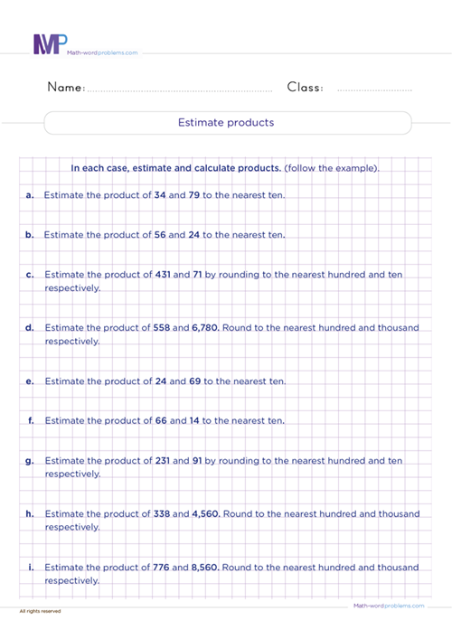 Estimate products worksheet