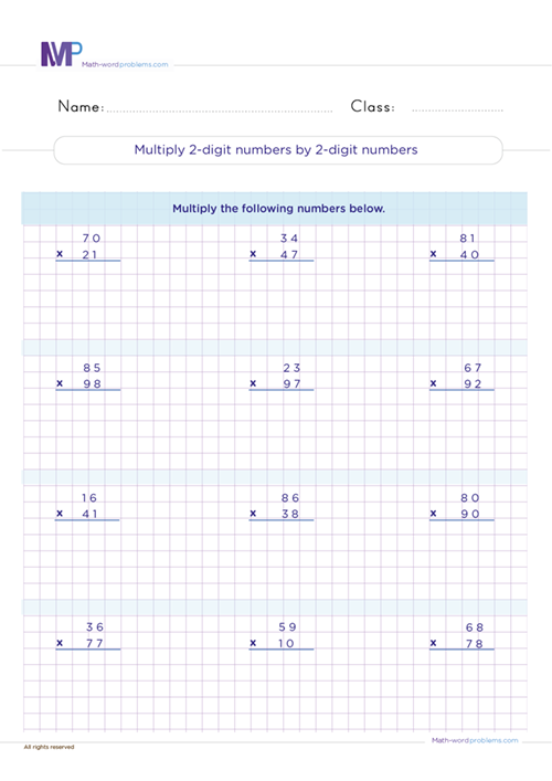 multiply-2-digit-numbers-by-2-digit-numbers worksheet