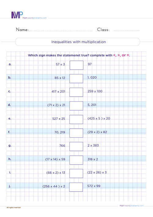 inequalities-with-multiplication worksheet