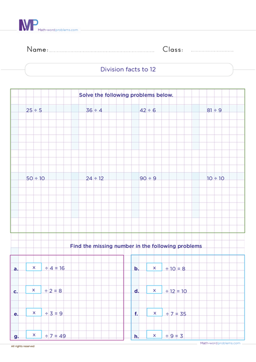 division-facts-to-12 worksheet