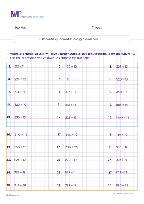 estimate-quotients-2-digit-divisors worksheet