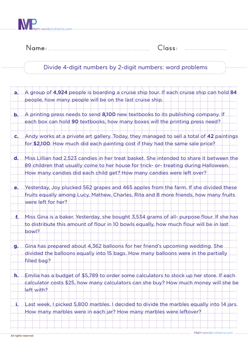 divide-4-digit-numbers-by-2-digit-numbers-word-problems worksheet