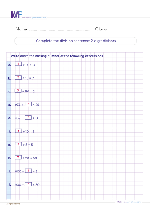 complete-the-division-sentence-2-digit-divisors worksheet