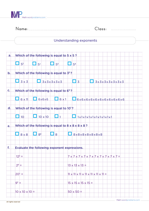 Understanding exponents worksheet