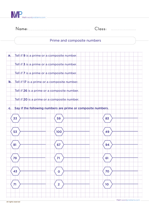 Prime and composite numbers worksheet