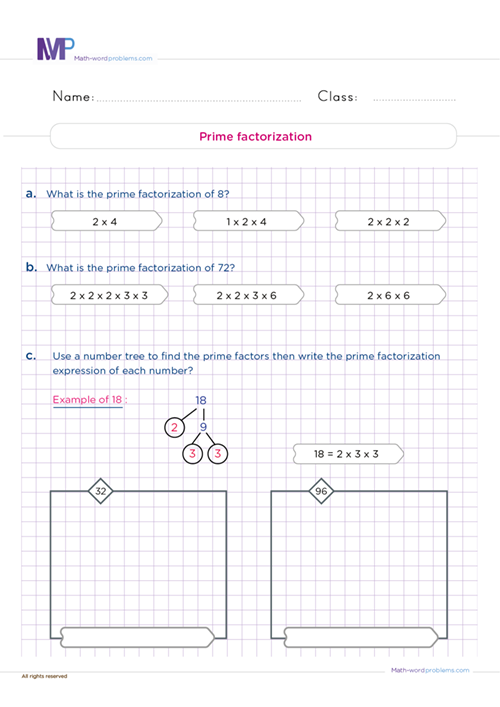 Prime factorization 01 worksheet