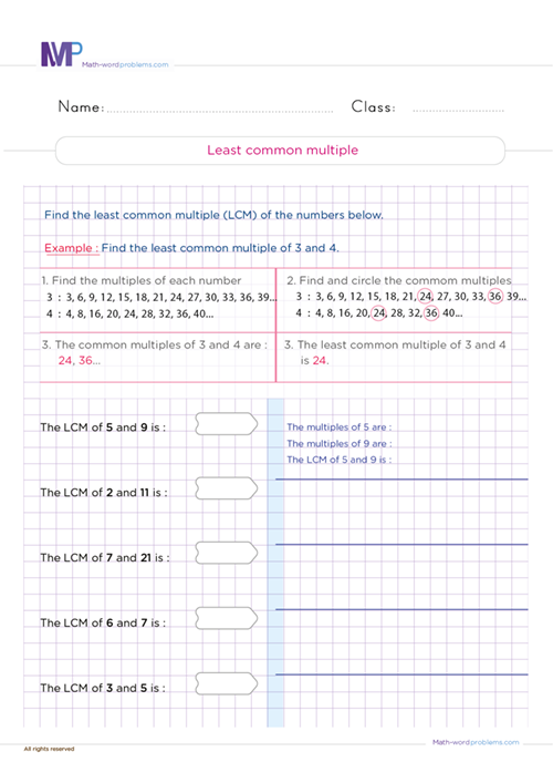 Least common multiple 02 worksheet