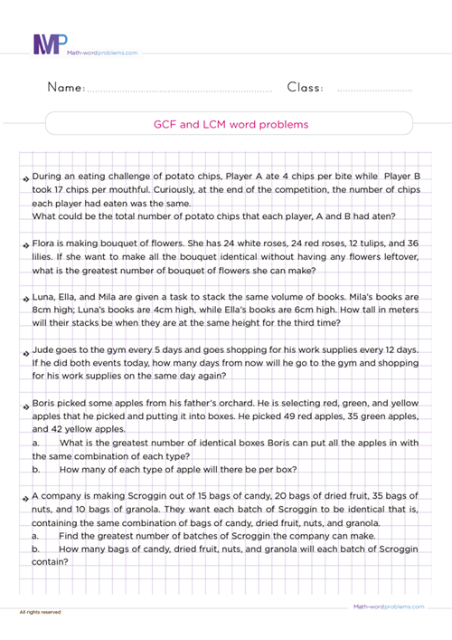 GCM and LCF word problems 03 worksheet