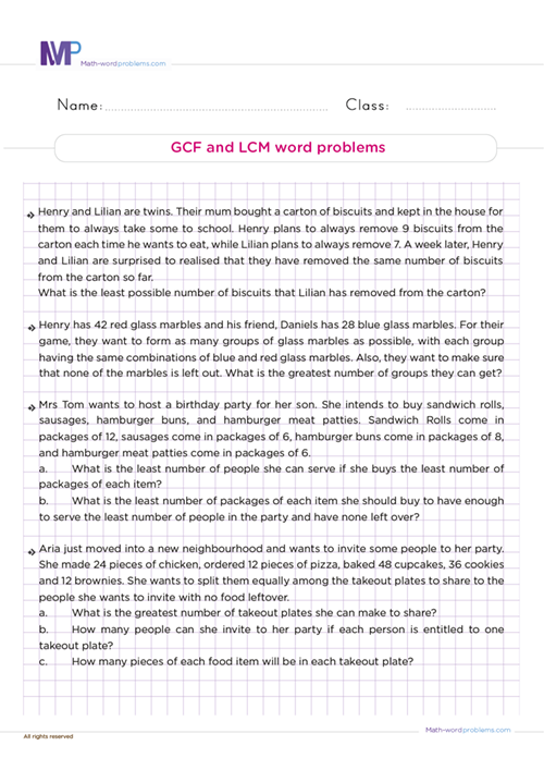 GCM and LCF word problems 04 worksheet