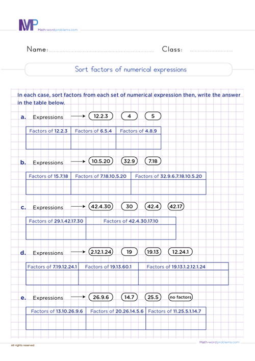 sort-factors-of-numerical-expressions worksheet