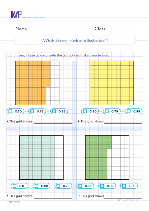 Which decimal number is illustrated worksheet