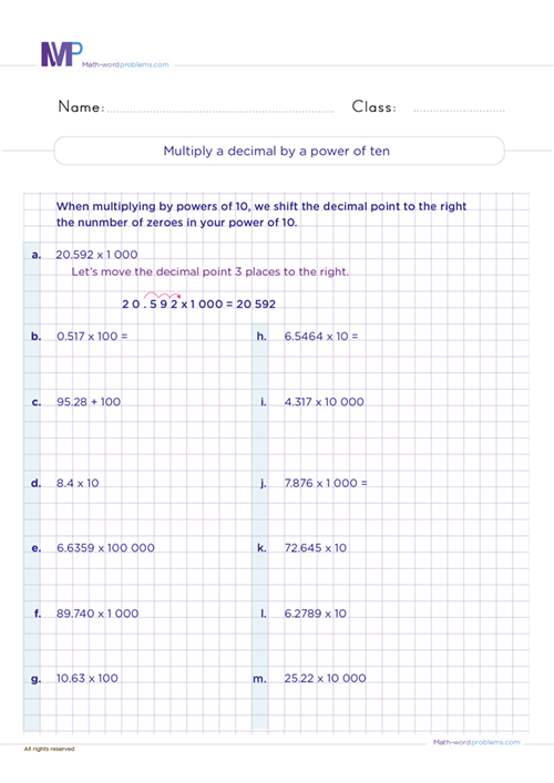 multiply-a-decimal-by-a-power-of-ten worksheet