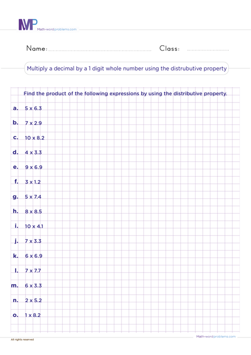 multiply-a-decimal-by-a-1-digit-whole-number-using-the-distributive-property worksheet