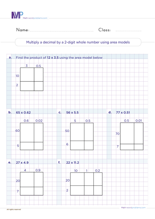 multiply-a-decimal-by-two-digit-whole-number worksheet
