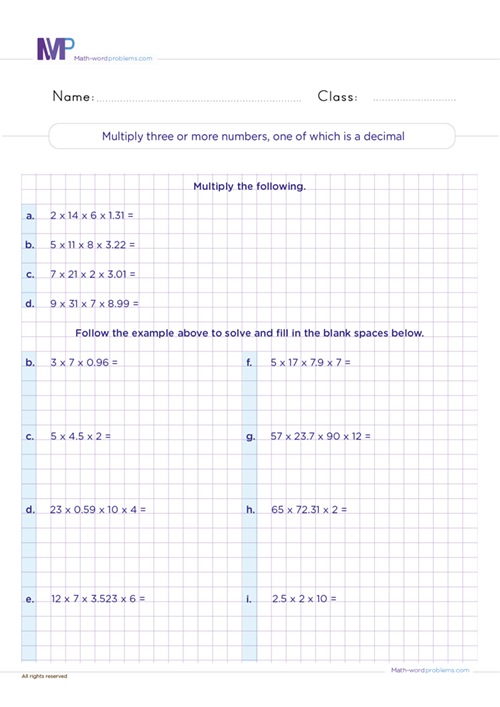 multiply-three-or-more-numbers-one-of-which-is-a-decimal worksheet