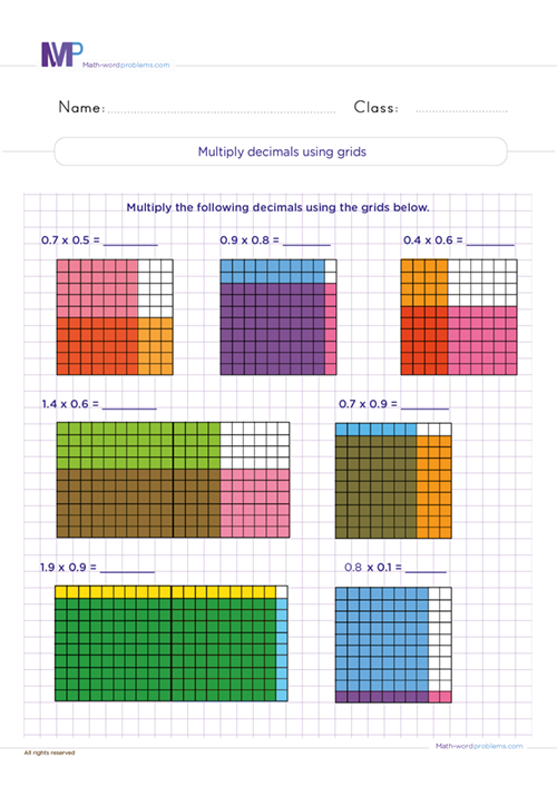 Multiply decimals using grids