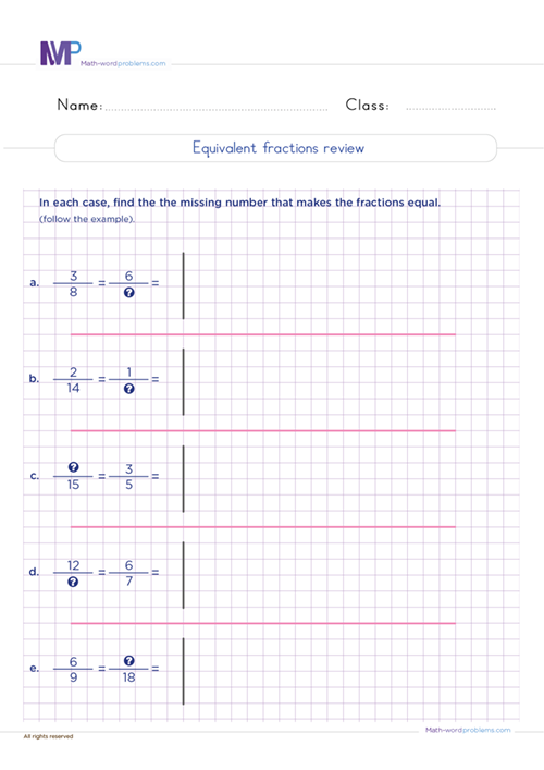 Equivalent fractions review worksheet