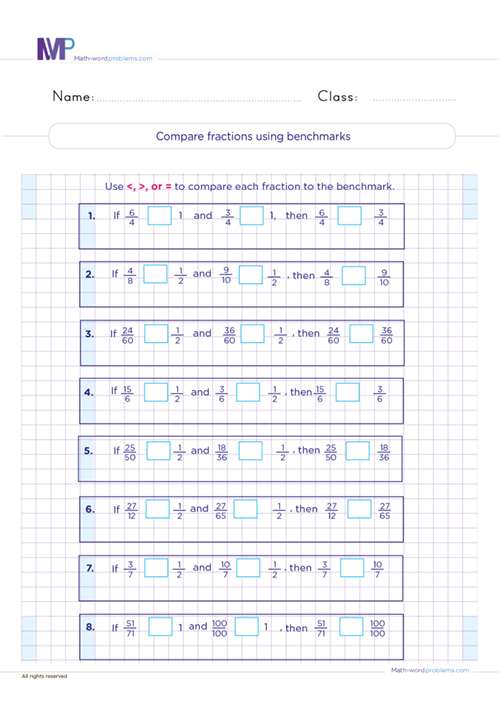 Compare fractions using benchmarks worksheet
