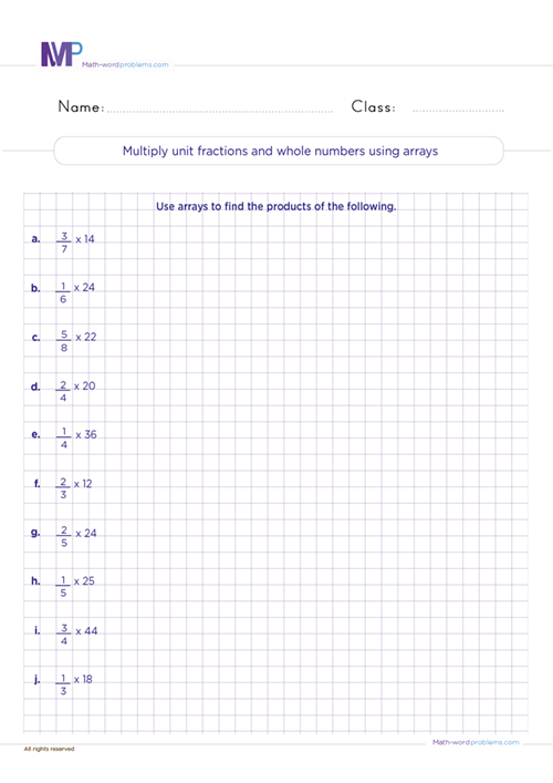 multiply-unit-fractions-and-whole-numbers-using-arrays worksheet