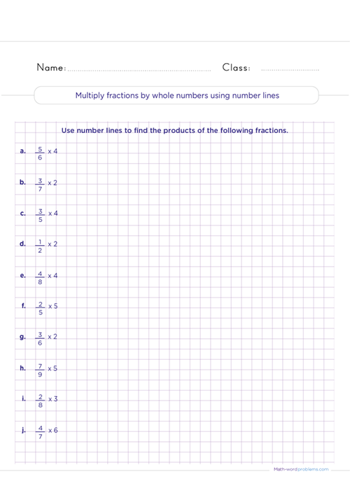 multiply-fractions-by-whole-numbers-using-number-lines worksheet