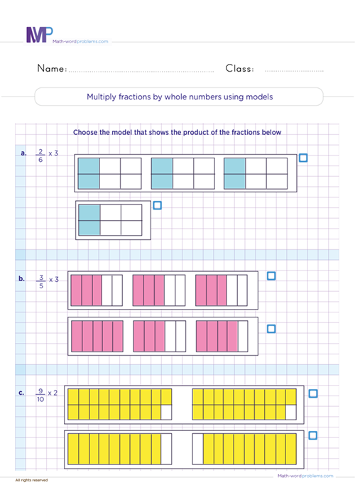multiply-fractions-by-whole-numbers-using-models worksheet
