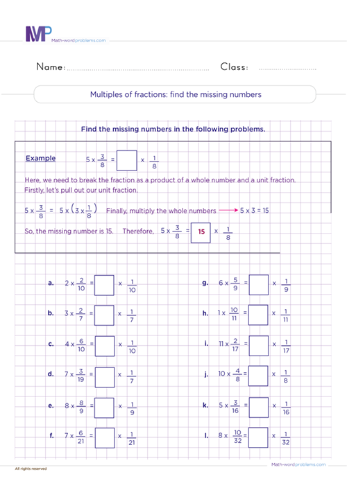 multiplies-of-fractions-find-the-missing-numbers worksheet