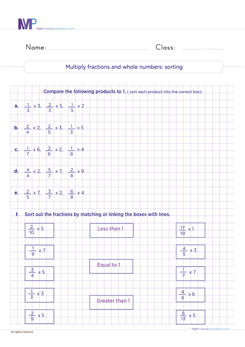 multiply-fractions-and-whole-numbers-sorting worksheet