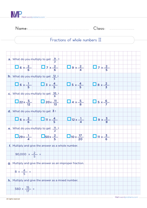 Fractions of whole number II worksheet