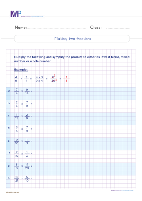 multiply-two-fractions worksheet