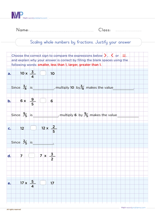 scaling-whole-numbers-by-fractions worksheet