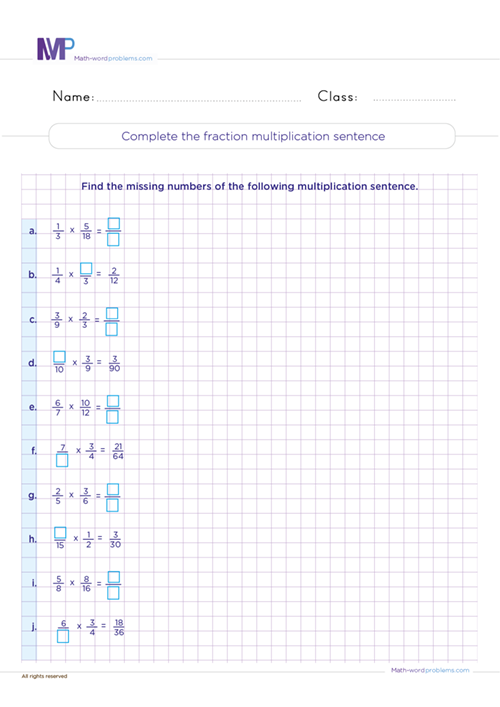 complete-the-fraction-multiplication-sentence worksheet