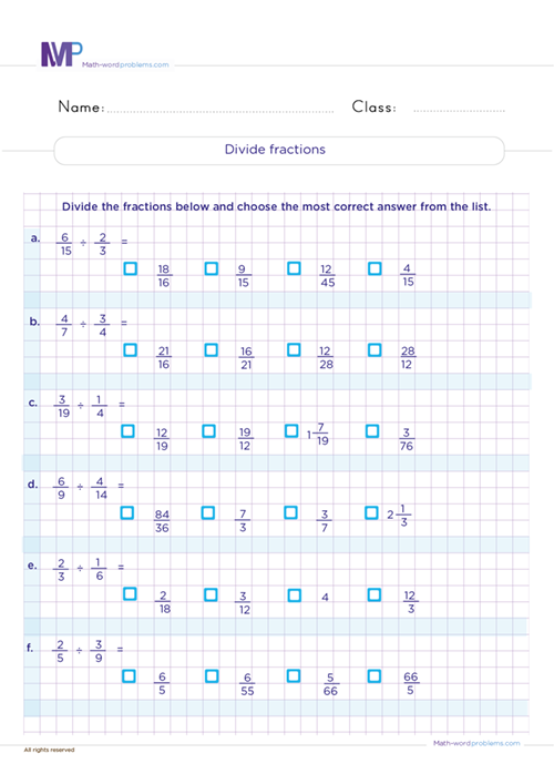 Divide fractions worksheet