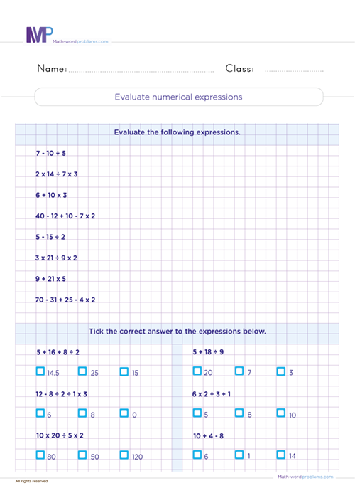 evaluate-numerical-expressions worksheet