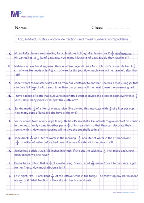 add-subtract-multiply-and-divide-fractions-by-mixed-numbers-word-problems worksheet
