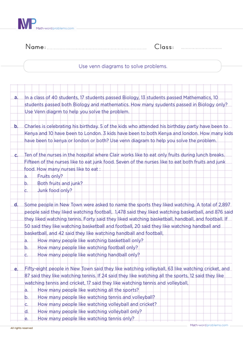 Use venn diagrams to solve problems worksheet