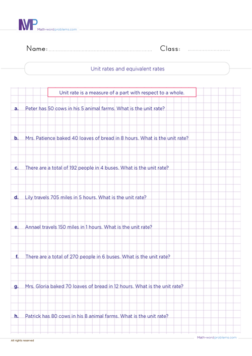 Unit rates and equivalent rates worksheet