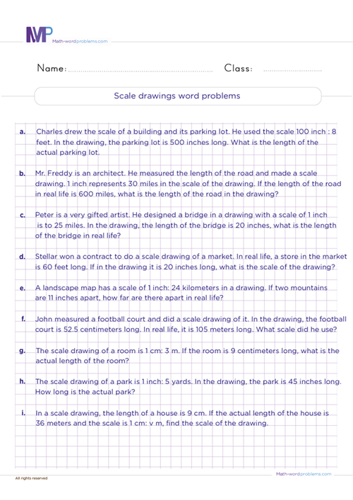 Scale drawing word problems worksheet