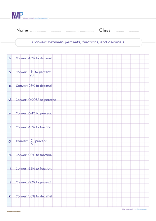 converte-between-percents-fractions-and-decimals worksheet
