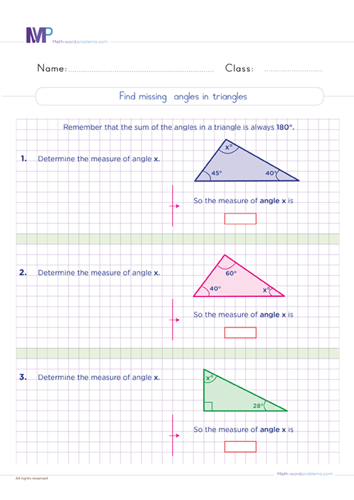 Find fmissing angles in triangles worksheet